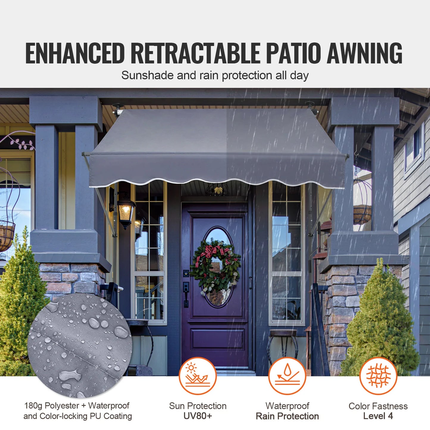 SucceBuy Patio Retractable Awning Sunshade Shelter with Manual Crank Handle Outdoor Canopy Sunsetter Deck for Balcony Yard