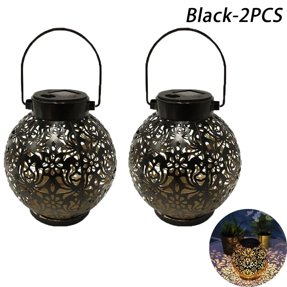 Solar Powered Hollow Ball Garden Light Waterproof Iron Metal Pendant Landscape Projection Hanging Decor for Outdoor Garden Decor
