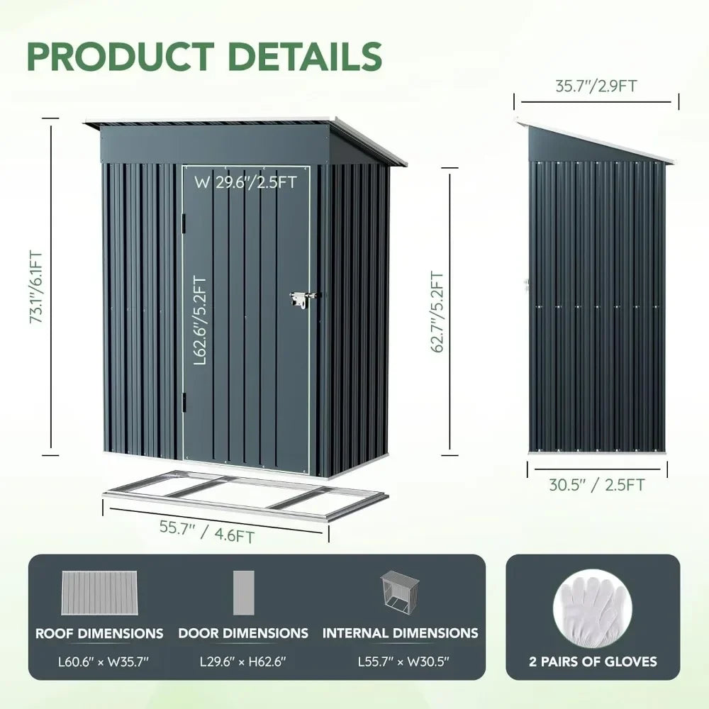 5X3X6.1FT Outdoor Steel Storage Shed with Frame Floor and Lockable Doors, Ideal for Garden, Backyard, Patio Storage