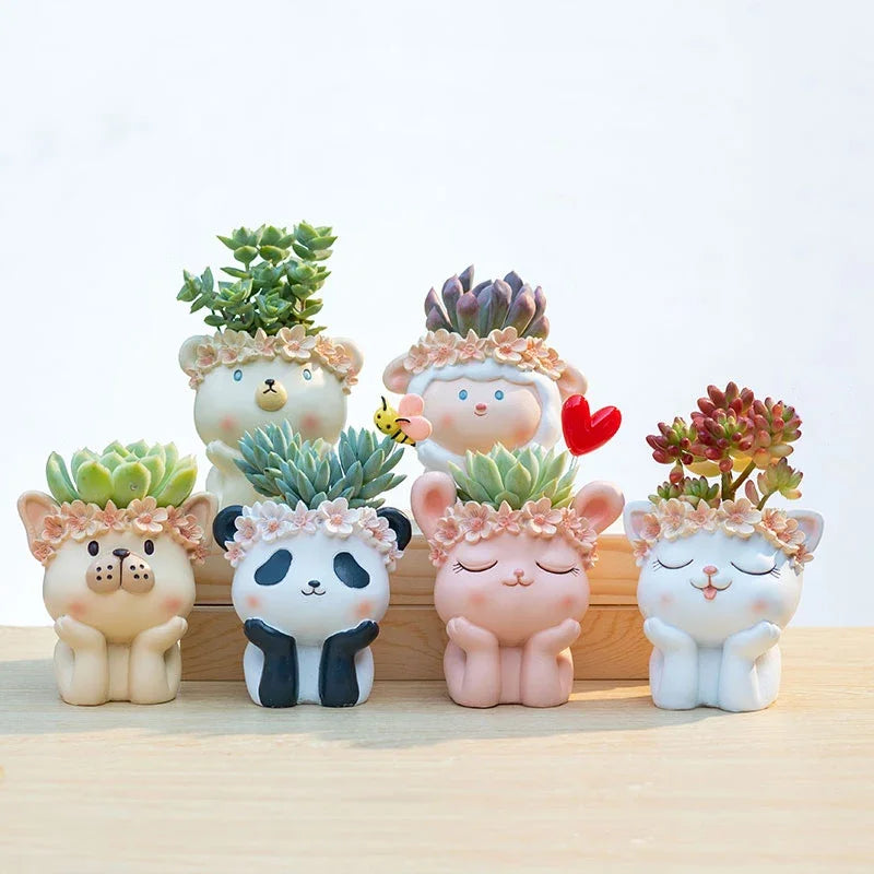 Cute Animal Planter for Succulents Air Plants Funny Flower Pots Fairy Garden Decor Figurines Pencil Holder Home Table Decoration