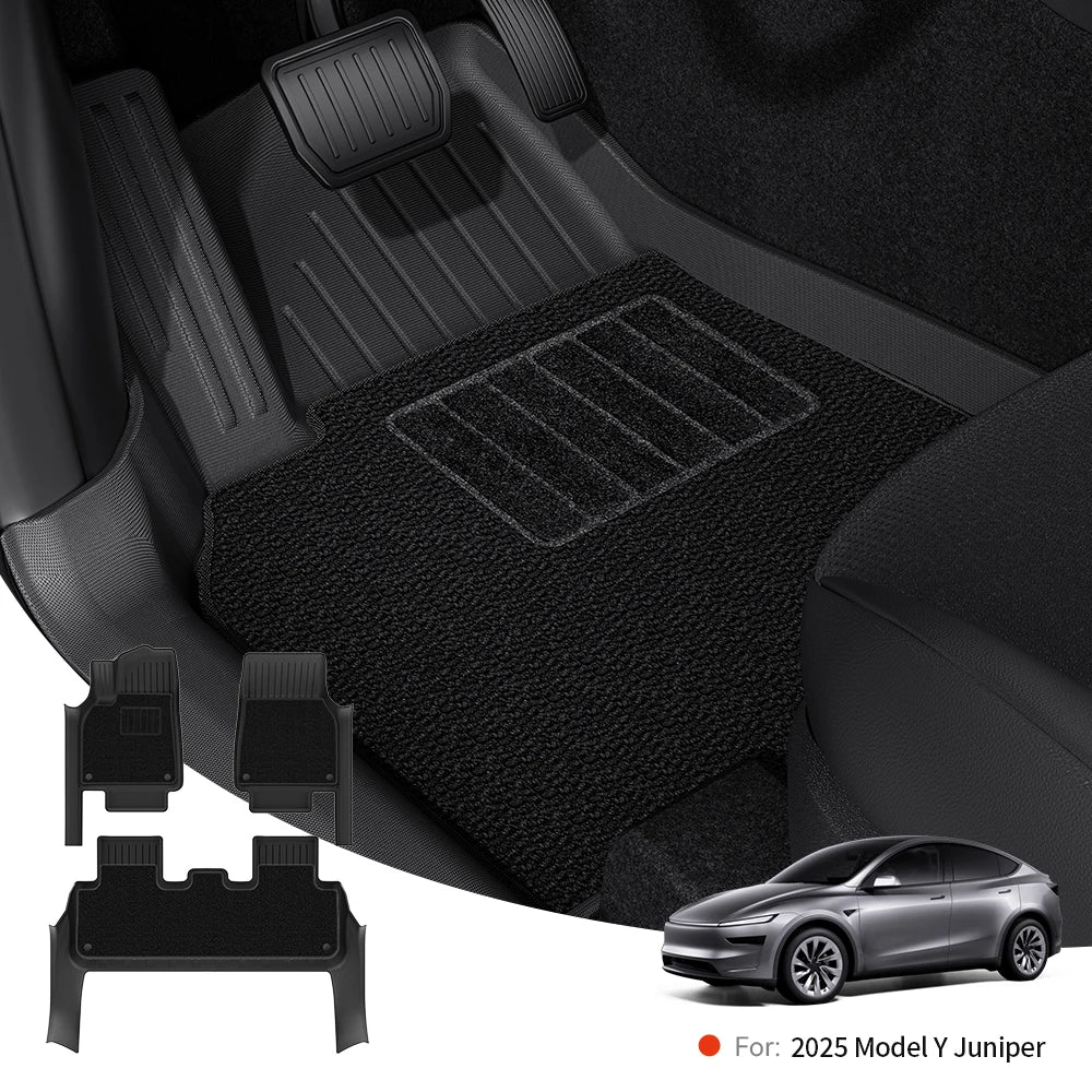 YZ for Tesla Model Y Juniper 2025 Floor Mats with Door Sill Protection Strips All-weather Floor Liner Cargo Mat Trunk Backrest