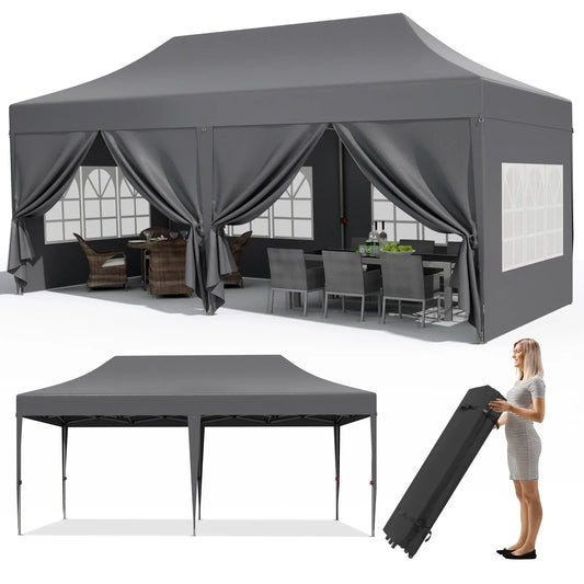Pavilion Popup Gazebo 3x6m Waterproof Folding Gazebo Tent Party Tent 6 Side Panels Fully enclosed UV 50+ Height Adjustable 2-3M