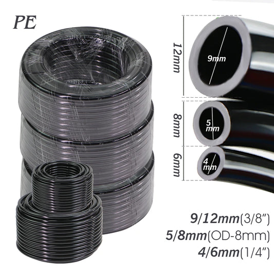 10/20/30/50M OD-6mm 8mm 12mm Black PE Garden Hose Pressure-Proof 4/6mm 5/8mm 9/12mm Drip Irrigation Pipe 3/8" 1/4" Watering Tube