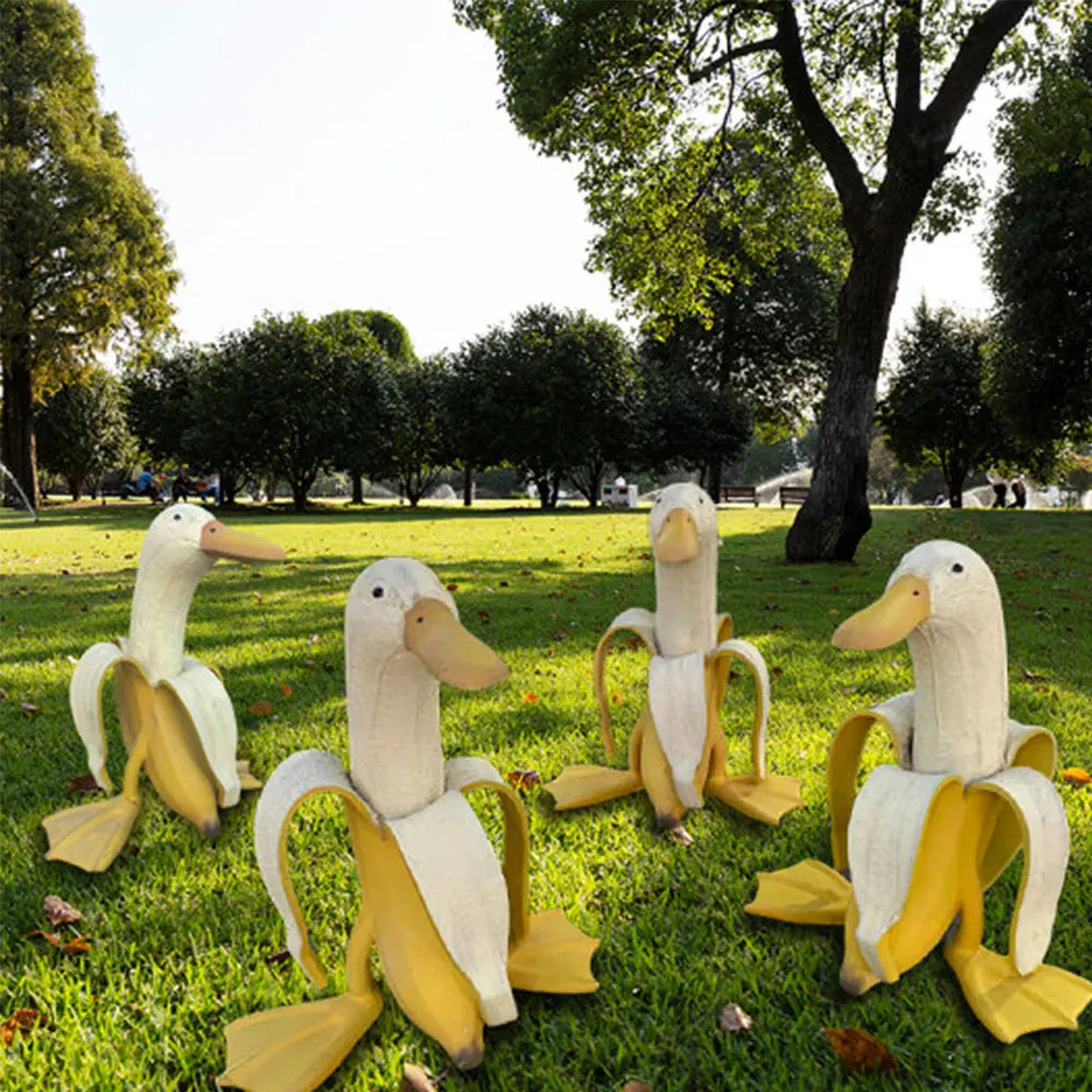1/2/3Pcs Banana Duck Garden Statue Resin Creative Art Statue Decoration Cute Fruit Animal Figurine for Indoor Outdoor Yard Decor