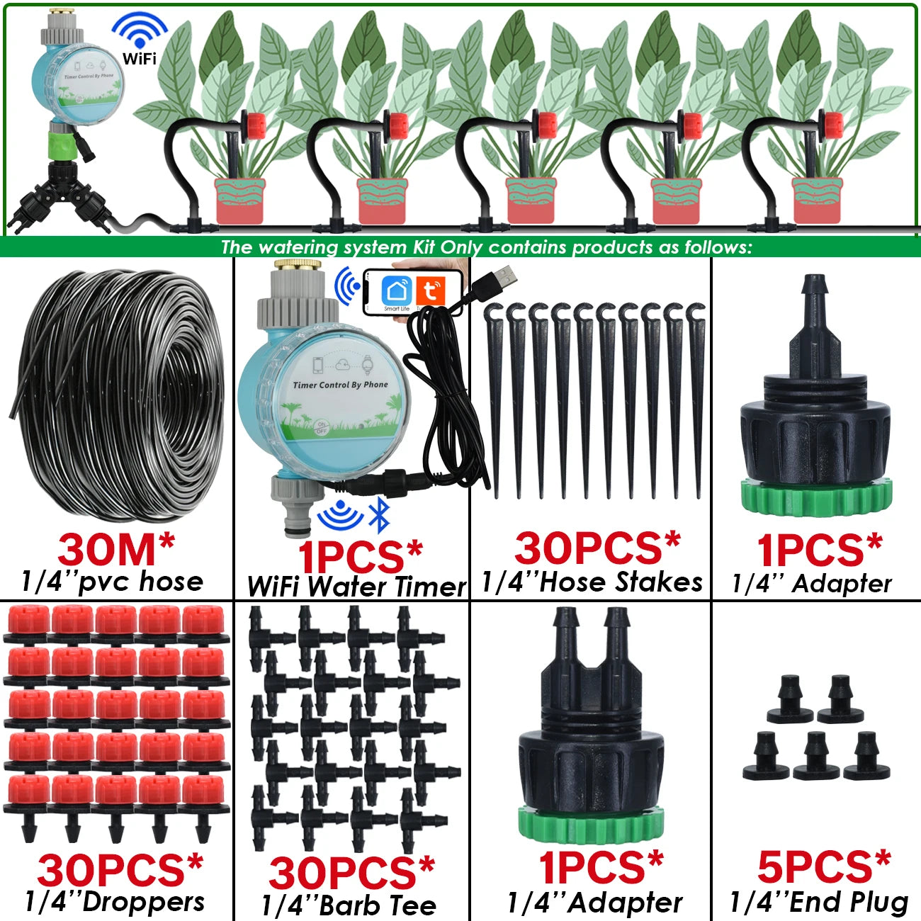 KESLA Greenhouse 5-50M Drip Irrigation System Automatic Watering Garden Hose DIY Micro Drip Watering Kits w/ Adjustable Drippers