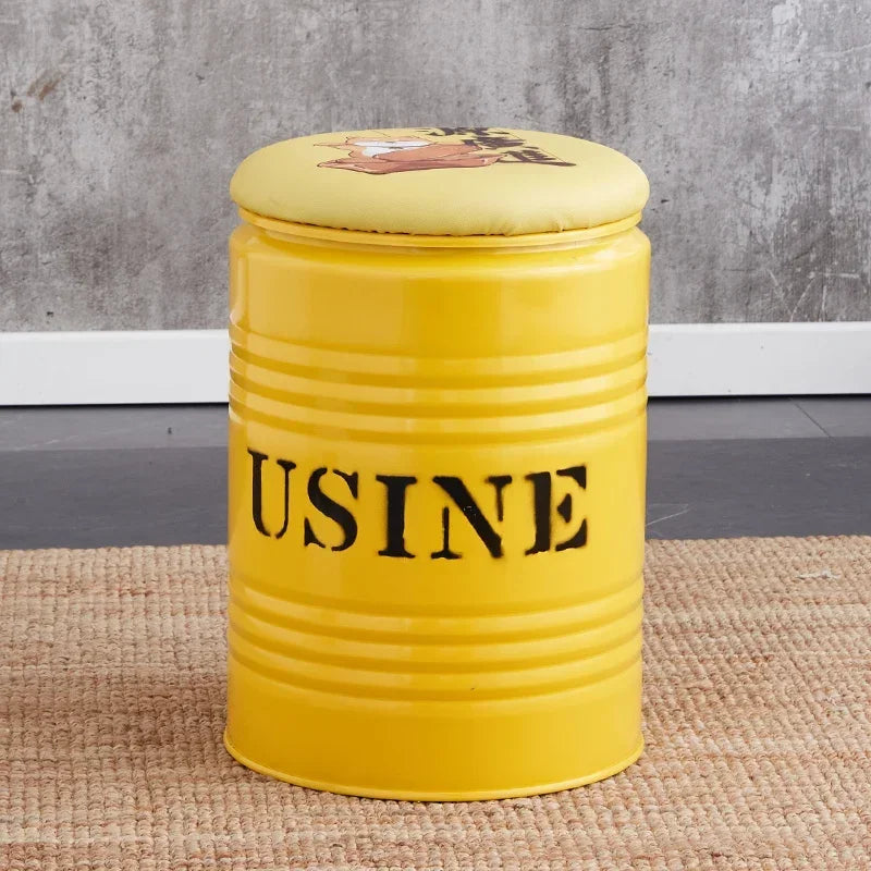 Paint Bucket Stool, Iron Art, Creative Storage Seat, Commercial Retro Low Stool, Bars, Shopping Malls Oil