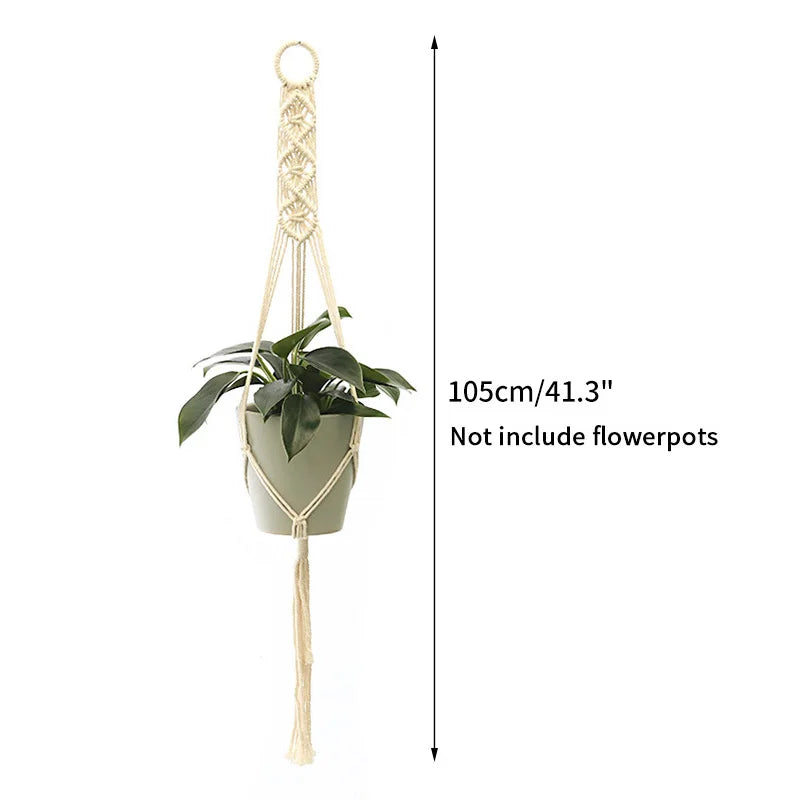 Gardening Green Plant Hanging Basket Cotton Rope Hanger Flower Pot Handmade Macrame Pot Pocket Wall Boho Courtyard Home Decor