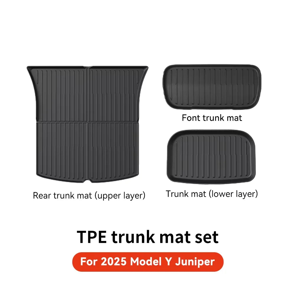 YZ for Tesla Model Y Juniper 2025 Floor Mats with Door Sill Protection Strips All-weather Floor Liner Cargo Mat Trunk Backrest