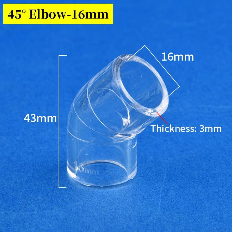 16mm Clear Acrylic Pipe Aquarium Fish Tank 90° Elbow Tee End Plug Connector Plexiglass Water Supply Tube Fittings DIY Connector