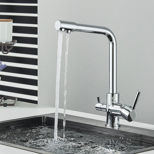 Pure Water Kitchen Faucet Chrome Stainless Steel Dual handle Hot Cold Water Mixer Tap Filtered Deck Mounted Torneira Crane Tap