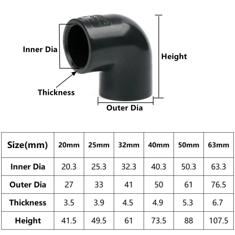 1PC 20~63mm Dark Grey UPVC Pipe Connector Straight Elbow Tee Garden Irrigation DIY Accessories Aquarium Water Tank Supply Joints