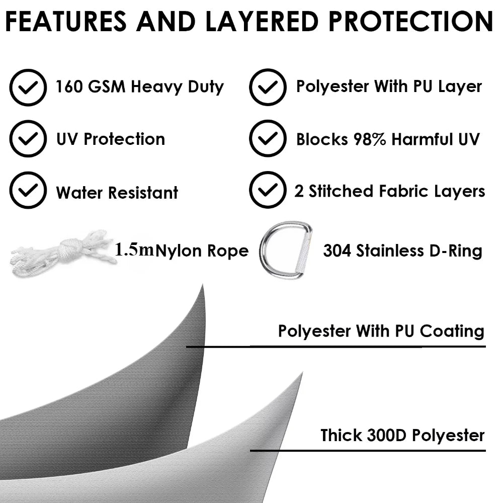 Waterproof Sun Shade Sail Rectangle Square Triangle Garden Sun Shelter UV Block Pool Shade Cloth Canopy Camping Hiking Tents