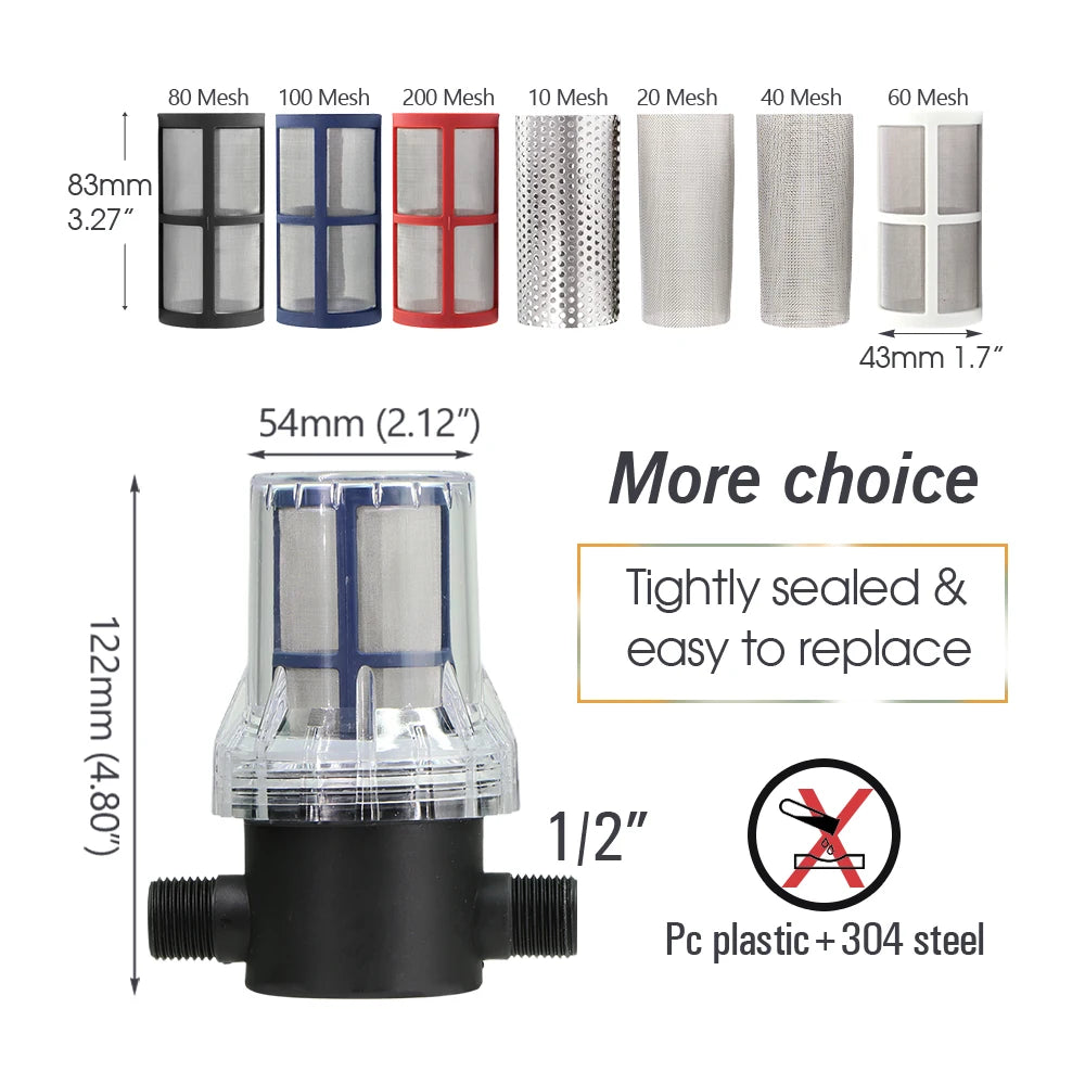 10-200 Mesh Filter 1/2" Garden Hose Filter 16mm Pacifier Quick Connector Agricultural Irrigation Pipe Tube Prefilter Percolator
