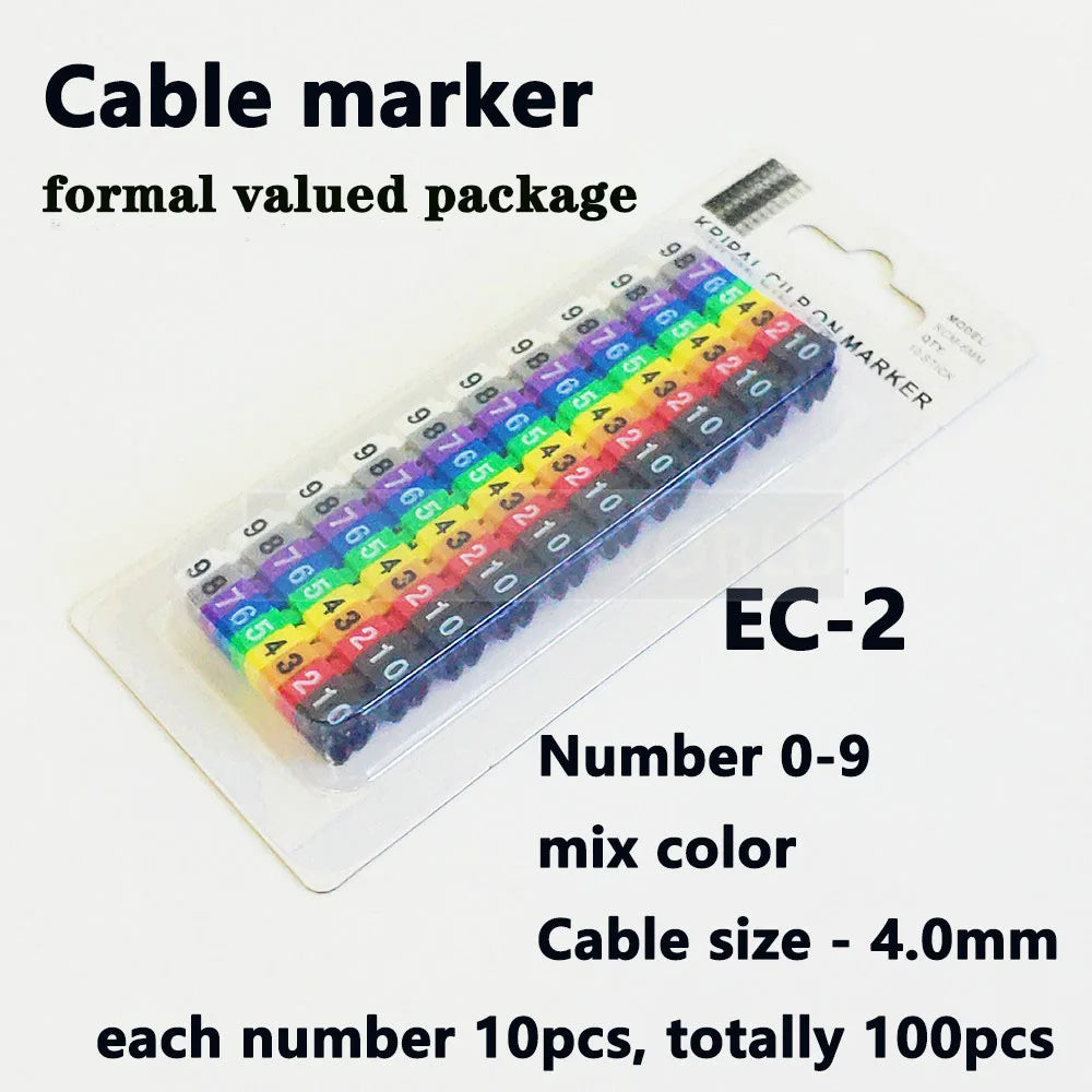 Cable Marker Wire Label EC-0 EC-1 1000pcs Mark Number 0 to 9 Cable Management Colored Wire Protection PVC Wire organizer Sleeves