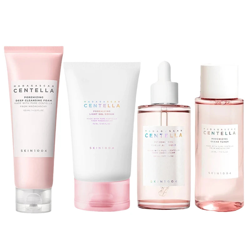 Korean Centella Pink Salt Skincare Set: Toner, Serum, Cleanser & Cream
