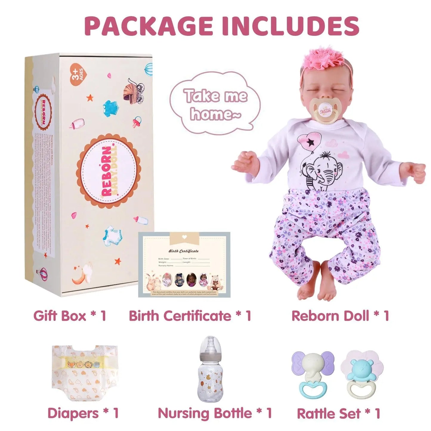 Reborn Baby Doll Girl 17 Inch Realistic Lifelike Newborn Vinyl Full Body with Feeding Kit Gift for Kids
