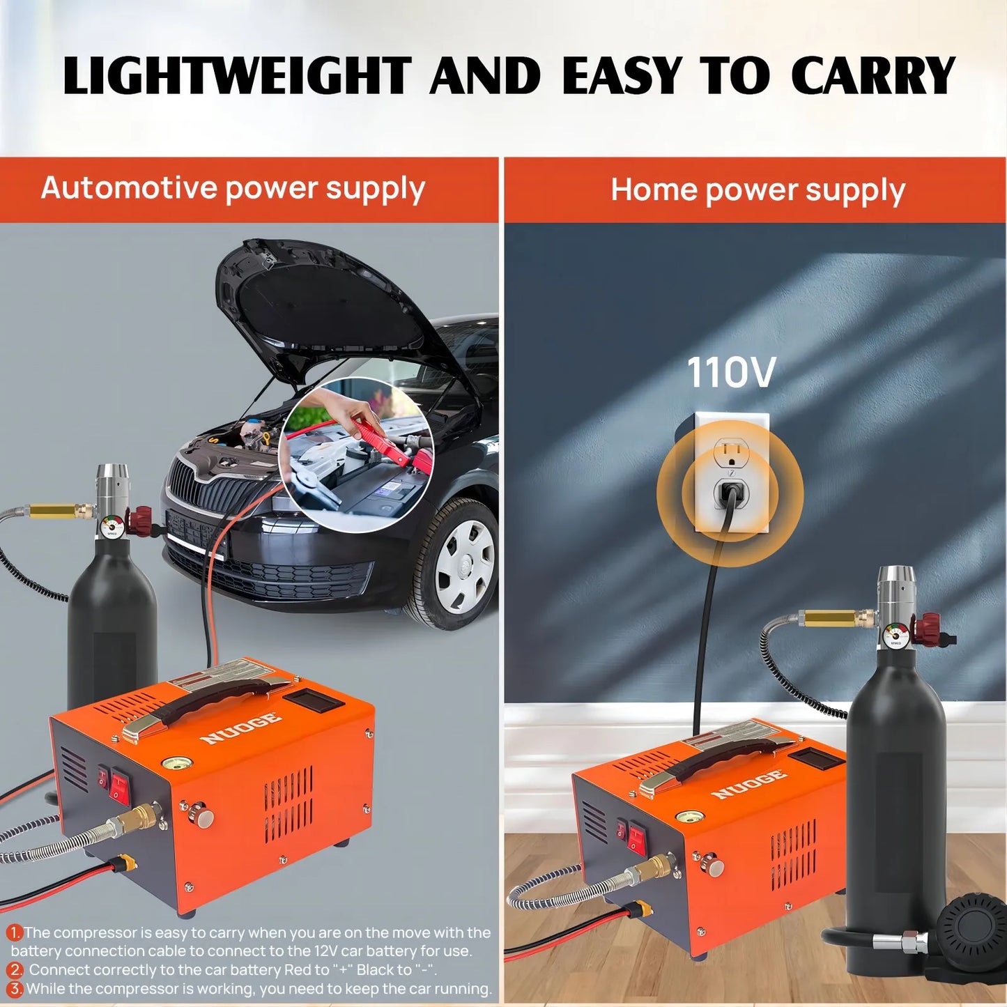 NUOGE 110V/220V Power PCP Air Compressor 4500Psi 30Mbar Pump Oil/Water-Free High Pressure Apply To Diving Bottle