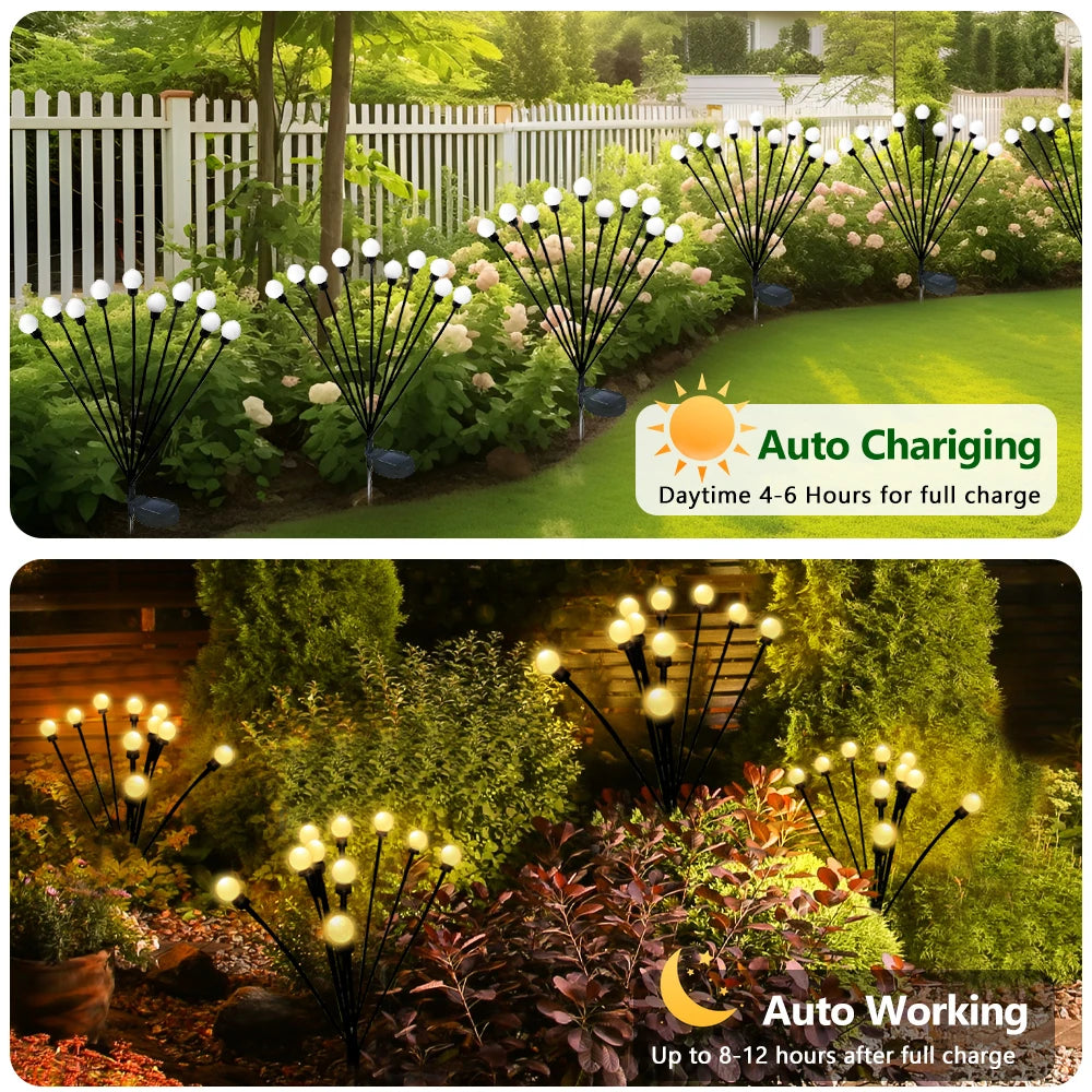 LED Firefly Light Warm White RGB Solar Powered Swaying Lights Outdoor Waterproof Fairy Garden Light for Yard Patio Decoration