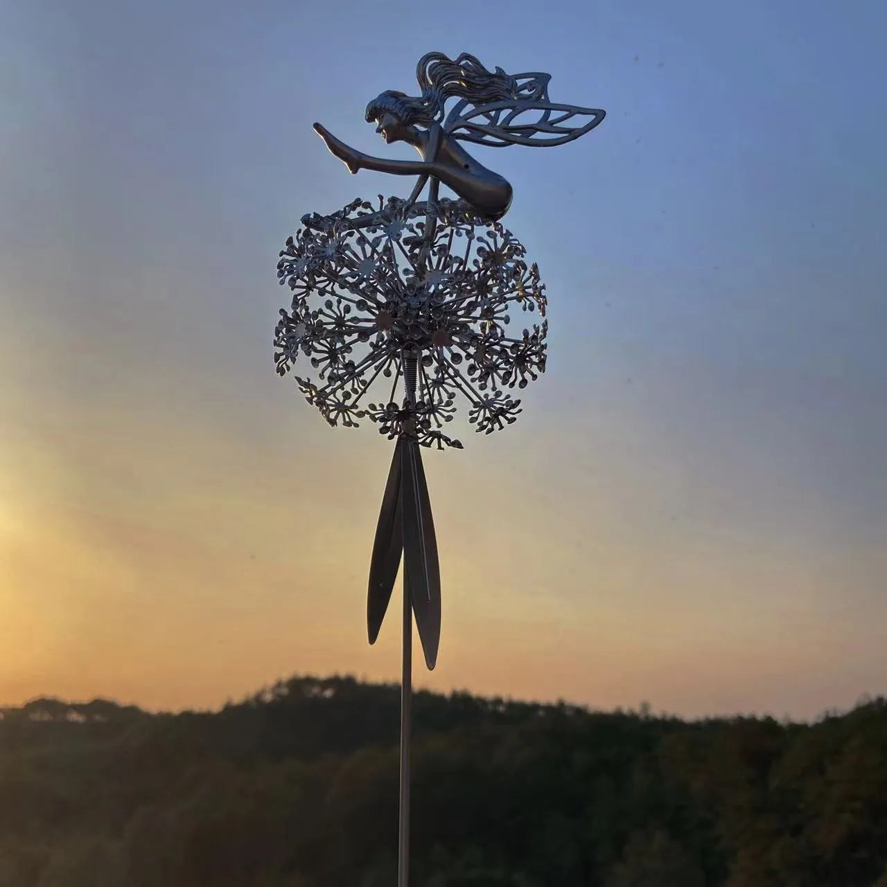 Fairies Angel With Dandelions Flowers Dance,Fairy Garden Decoration Outdoor,Sculptures & Figurines Inserted Soil Metal Craft