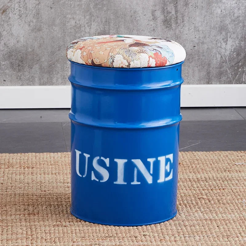 Paint Bucket Stool, Iron Art, Creative Storage Seat, Commercial Retro Low Stool, Bars, Shopping Malls Oil