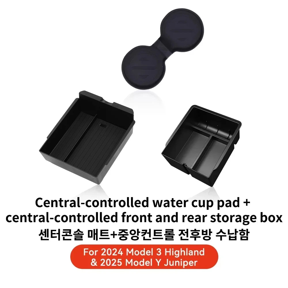 YZ For Tesla Model 3 Highland 2024 Model Y juniper 2025 Storage Box Center Armrest Hidden Box Cup Holder Organizer Accessories
