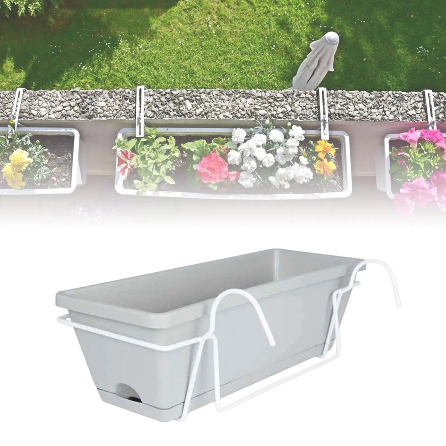 Hanging Flower Pot Garden Plant Holder Box Plant Pot Railing Balcony Planter for Yard Flowerpot Deck Porch Hanger Entrance Decor