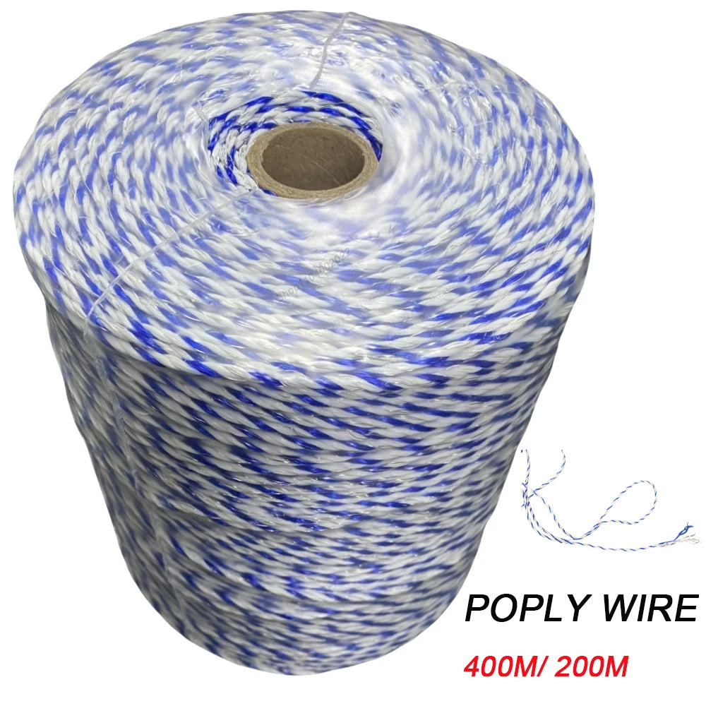 200/400M Portable Electric Fence Rope Polywire with Steel for Horse Farm Animals Fencing Ultra Low Resistance Poly Wire 6 strand