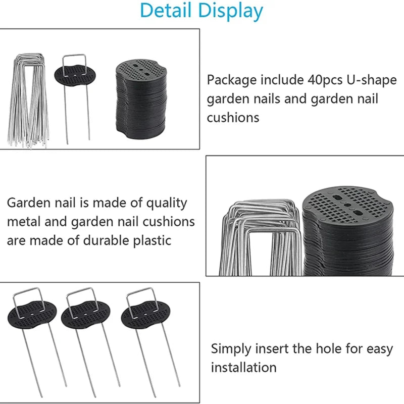 40/80Pcs U-shaped Ground Pegs with Buffer Washers Garden Pegs for Securing Weed Landscape Fabric Netting Garden Lawn Accessories