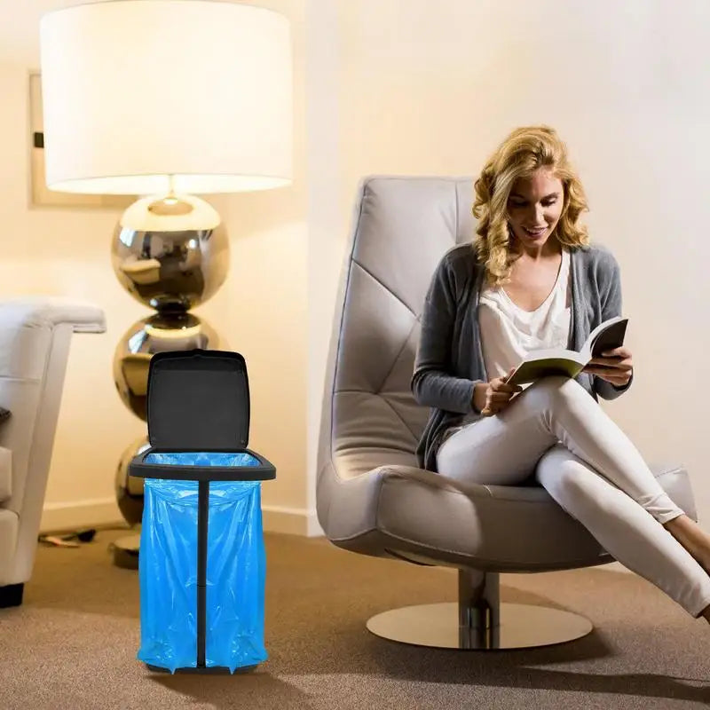 Garbage Bag Holder Rubbish Bin Stand Telescopic Garbage Holders Waste Storage Frame with Lid for Living Room Yard Lawn Camping