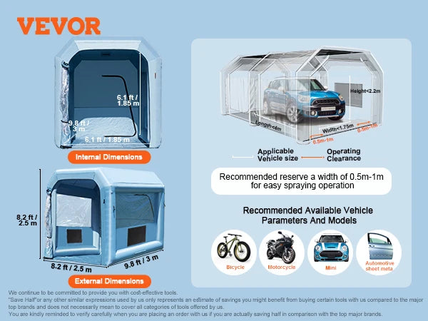 VEVOR Inflatable Paint Booth Inflatable Spray Booth with Powerful Blowers and Air Filter System Portable Car Paint Booth