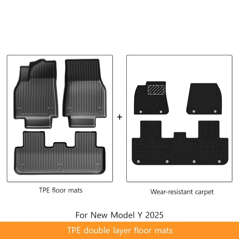 Extended Floor Mats for Tesla Model Y 2025+ Juniper 2025 All-Weather TPE Lengthen and Widen Waterproof Non-Slip Cargo Liners