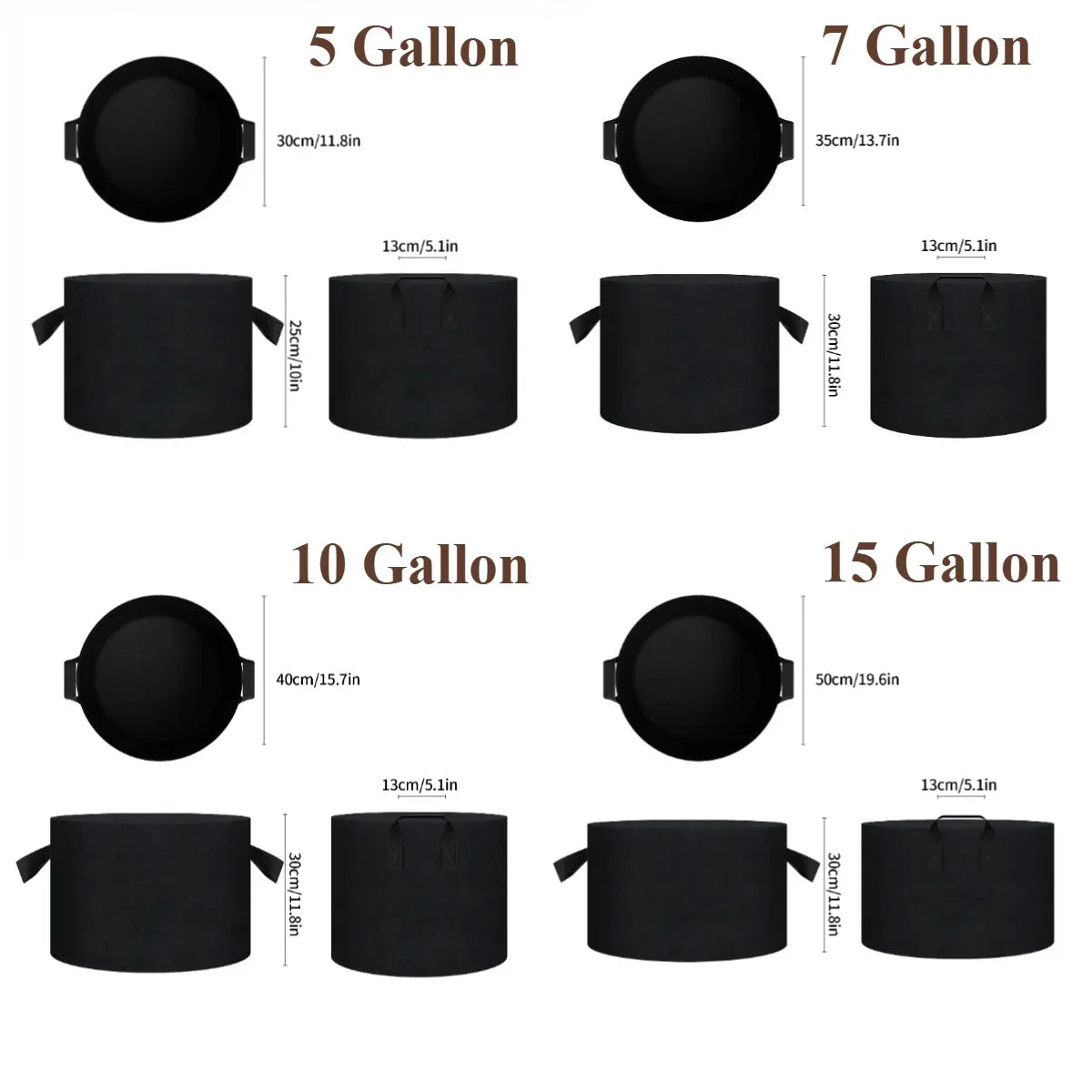 5-Pack 5Gallon Plant Grow Bags Heavy Duty Thickened Nonwoven Fabric Pots with Handles for Vegetable Flower Potato Garden Bags