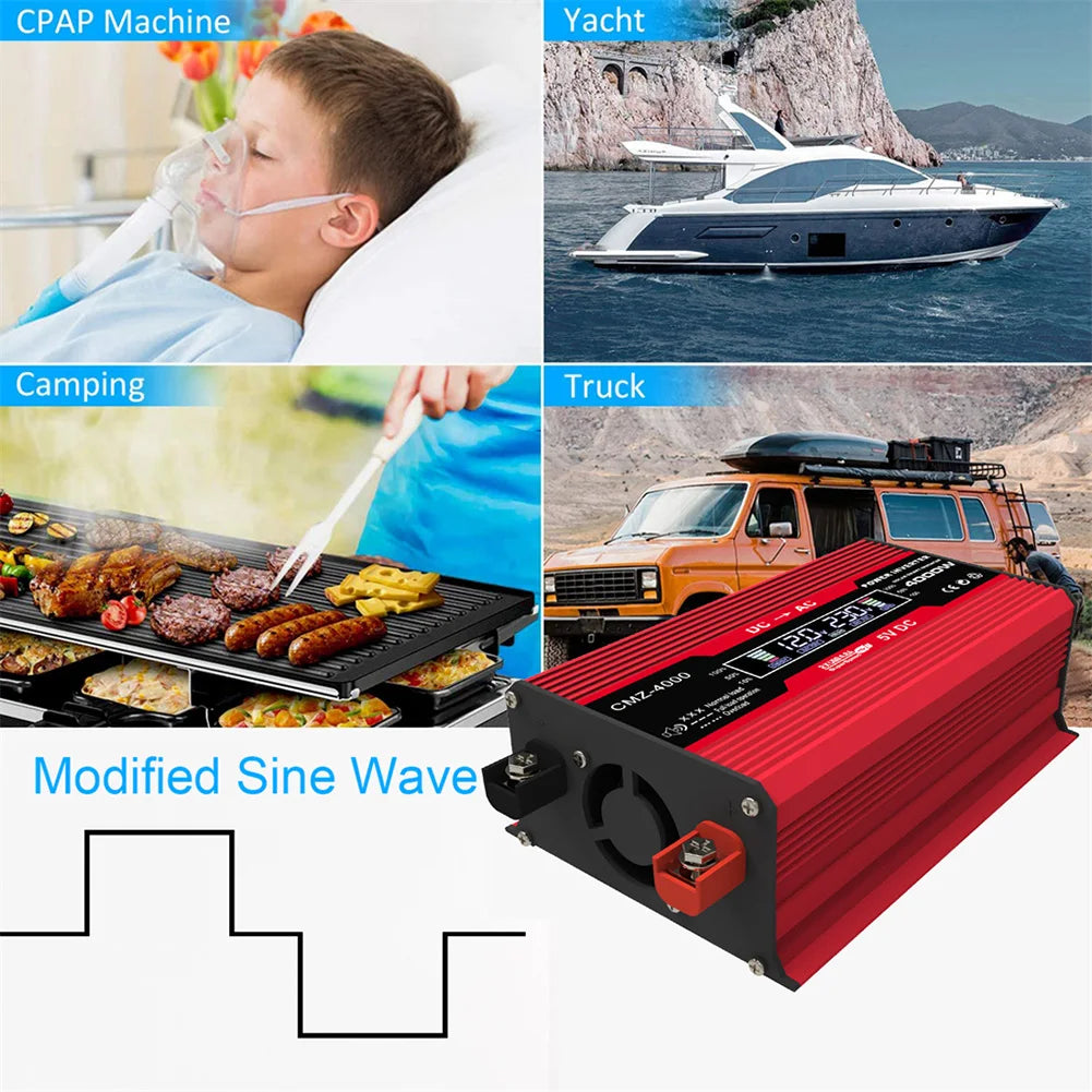 4000W Car Power Inverter - 12V to 110V/220V Modified Sine Wave