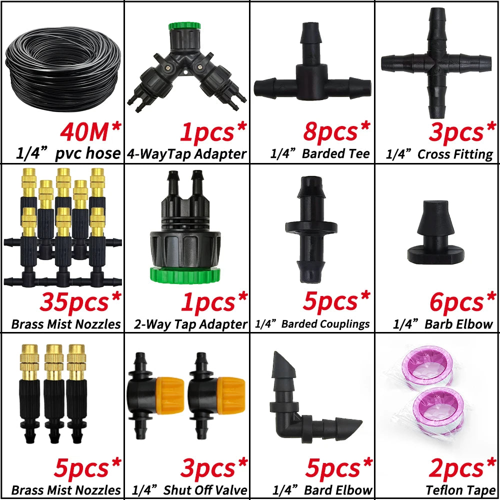 WUJIE 5M-30M Garden Irrigation Outdoor Misting Cooling System Watering 1/4'' Brass Atomizer Nozzles 4/7mm Hose Patio Greenhouse