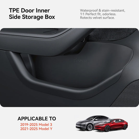 YZ For Tesla Model 3 Y Highland Juniper Car Door Side Storage Box Front Rear Side TPE Door Storage Organizer Tray Accessories