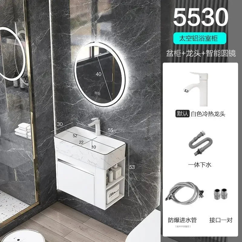 Minimalist Mini Bathroom Cabinet with Side Storage Ceramic Integrated Basin Bathroom Vanity Cabinet with Sink Bathroom Furniture