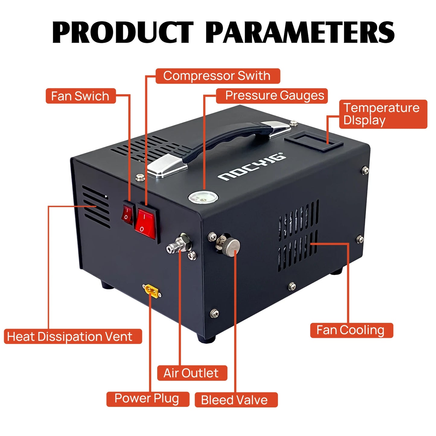 4500Psi 30Mbar Portable PCP Air Compressor Pump 12VDC/110V Power Oil/Water-Free High Pressure Diving Bottle