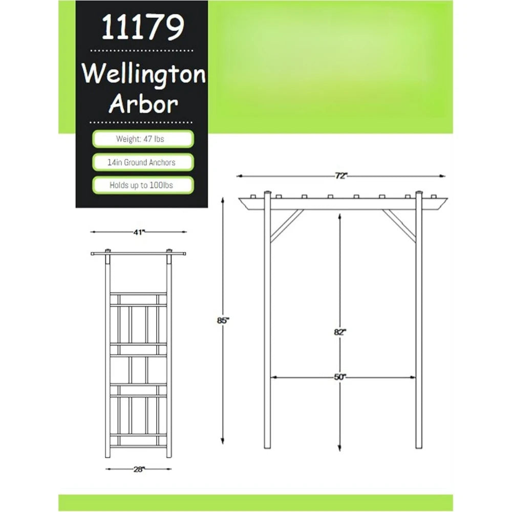 Outdoor Garden Arch, Wellington Arbor Trellis for Climbing Plants