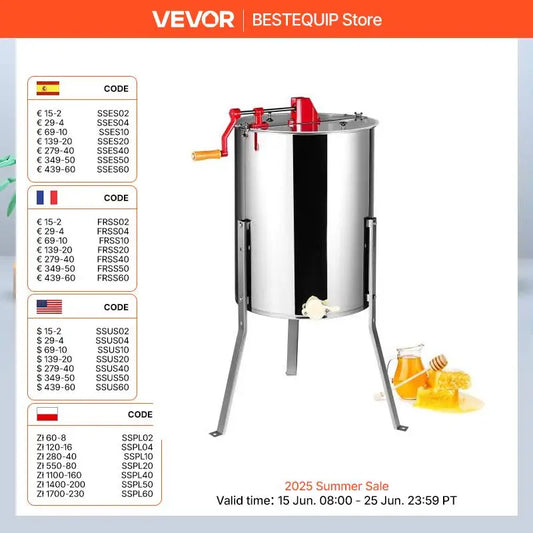 SucceBuy Honey Extractor 4/8 2/4 Frame Electric Stainless Steel Honeycomb Spinner Crank Honey Centrifuge Beekeeping Equipment