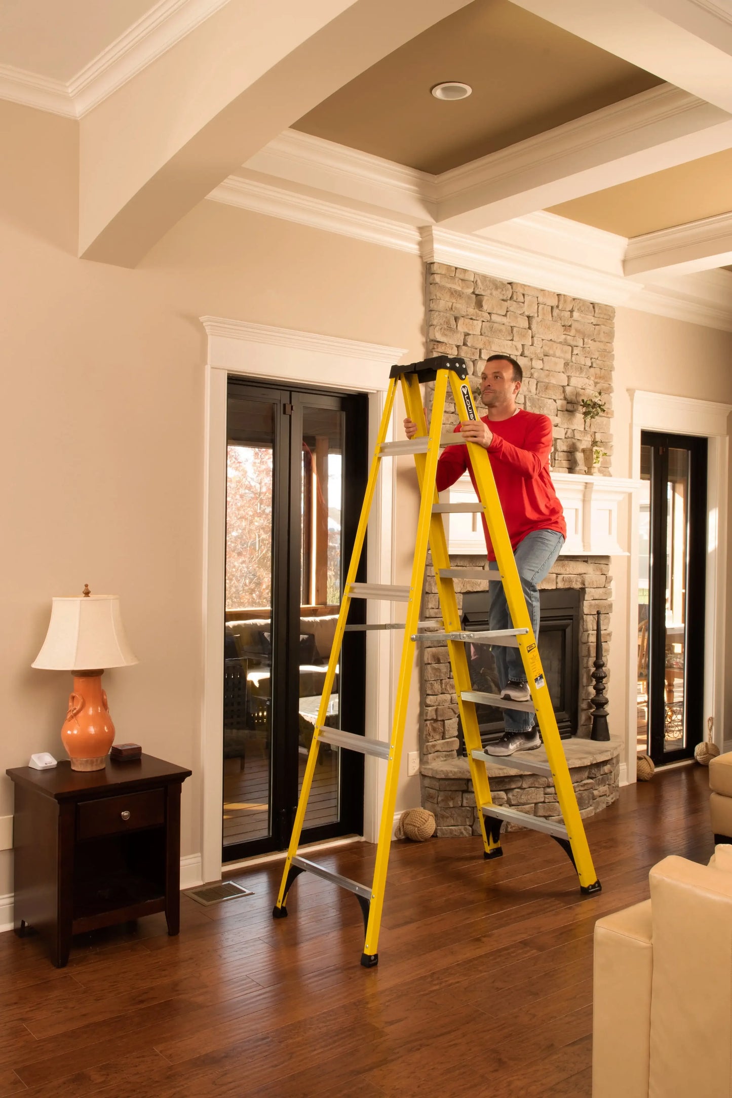 8' Fiberglass Step Ladder, 12' Reach, 250 lbs Load Capacity, W-3118-08