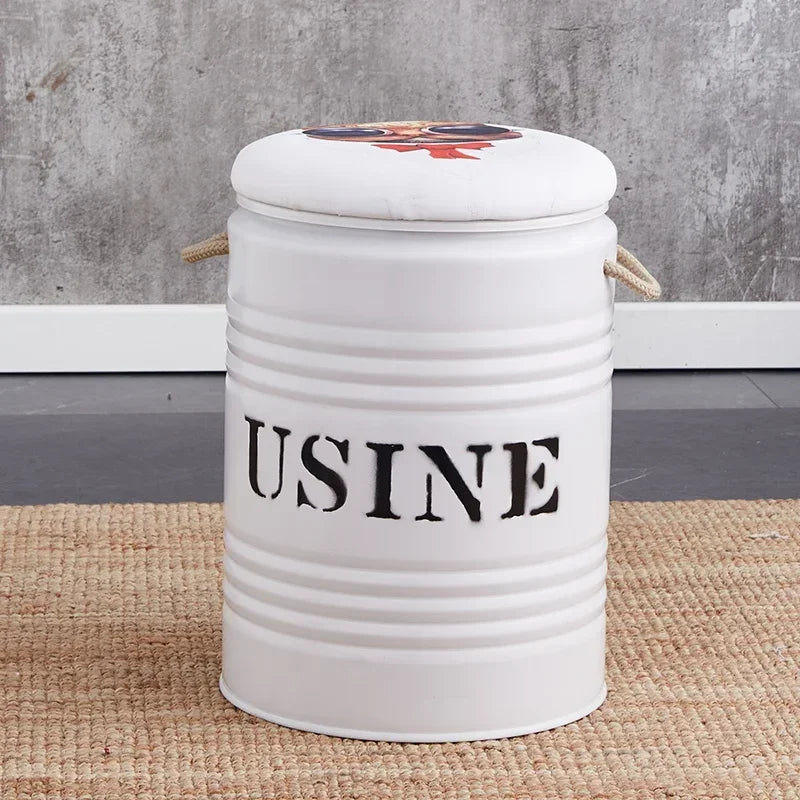 Paint Bucket Stool, Iron Art, Creative Storage Seat, Commercial Retro Low Stool, Bars, Shopping Malls Oil