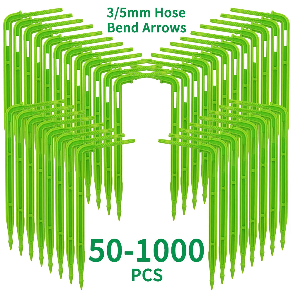 WUJIE 50-1000PCS 1/8'' Green Drippers 3/5mm Bending Arrow Emitters Garden Potted Irrigation Watering Micro Drip System Fittings