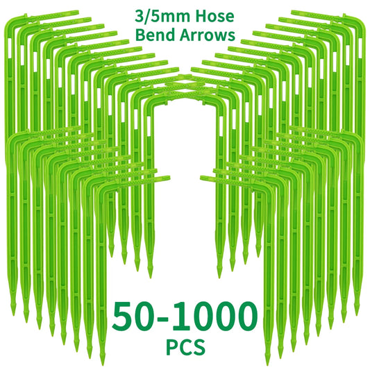 WUJIE 50-1000PCS 1/8'' Green Drippers 3/5mm Bending Arrow Emitters Garden Potted Irrigation Watering Micro Drip System Fittings
