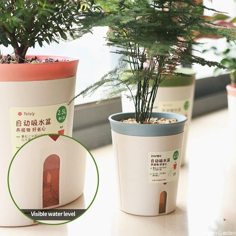Lazy Hydroponic Flower Pot Water-Absorbing Flowerpot Succulent Plant Pot Plastic Self Watering Planter Living Room Decor Planter