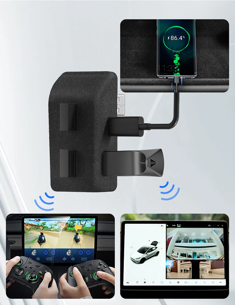 YZ Glove Box Docking Station For Tesla Model 3 Y Highland Juniper Quick Charger 4 USB Shunt Hub Flocking Adapter Powered Splitte
