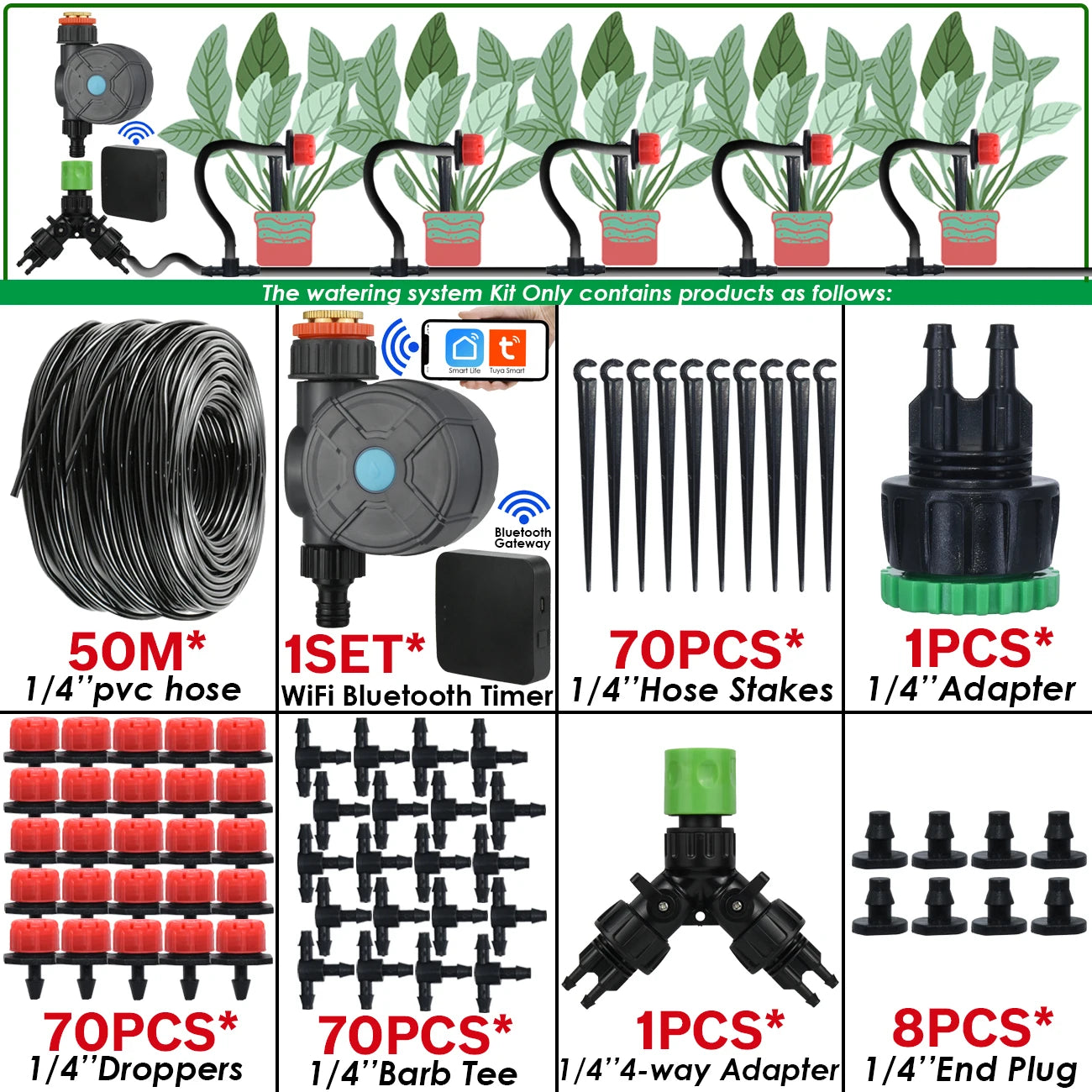 KESLA Greenhouse 5-50M Drip Irrigation System Automatic Watering Garden Hose DIY Micro Drip Watering Kits w/ Adjustable Drippers