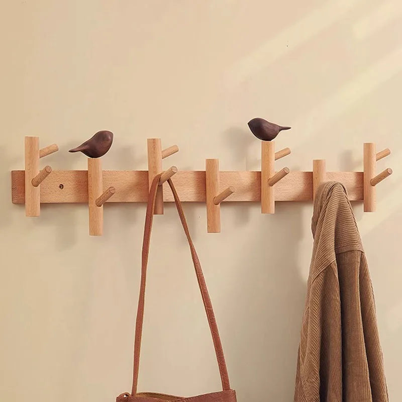 Creative Clothes Hanger Foyer Entrance Wood Hangers Multifunctional Bag Key Coat Hook Wall Mount Coat Racks Hanging Organizers