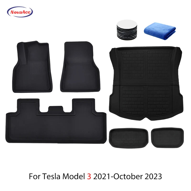 NovaAcc For Tesla Floor Mats Model Y 2017-2024 Model 3 2021 to 2024 Highland All Weather Trunk Mats Floor Liner Car Accessories