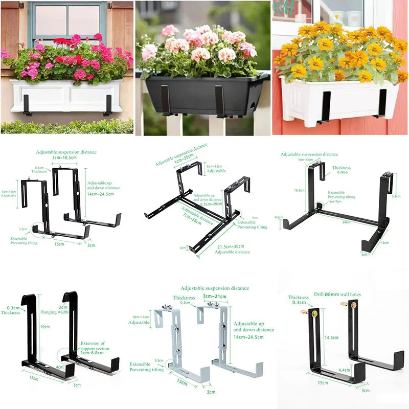 1 Pair Hanging Flower Planter Hooks Plant Pot Box Holders Adjustable Hanger For Flower basket  Balcony Yard Garden Wall Decor