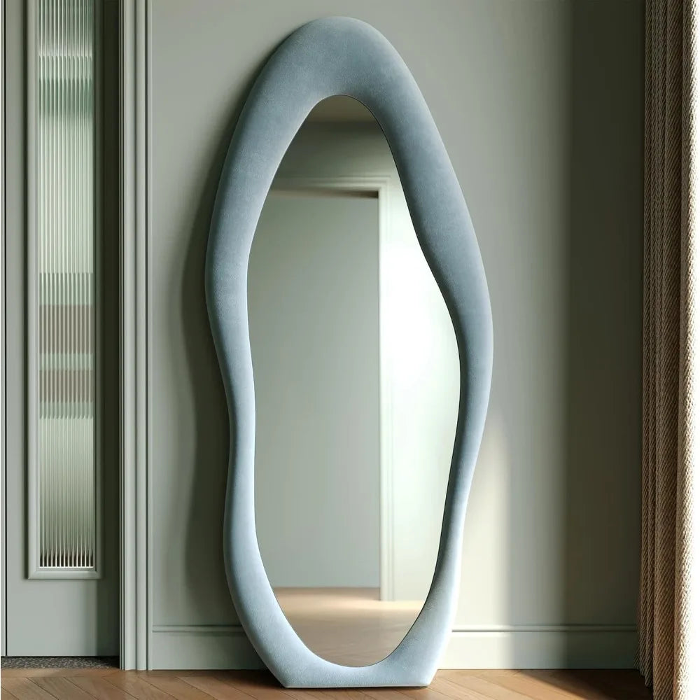 Full Length Mirror, 63" x 24" Wall Mirror, Flannel Wrapped Wood Frame - Wavy Full Body Mirror for Bedroom, Living Room & Cloakro